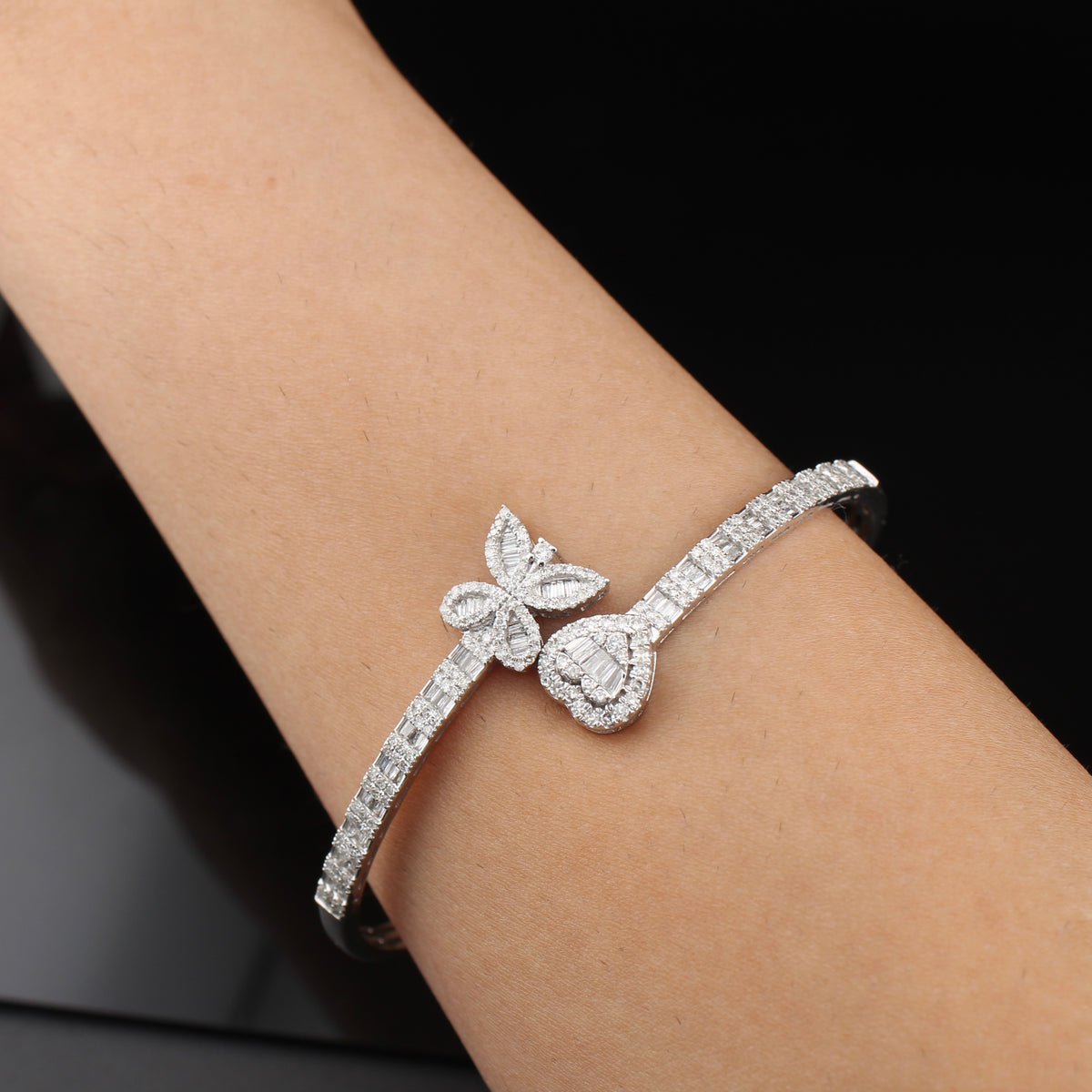Real 10K Gold Diamond Butterfly Heart Bracelet