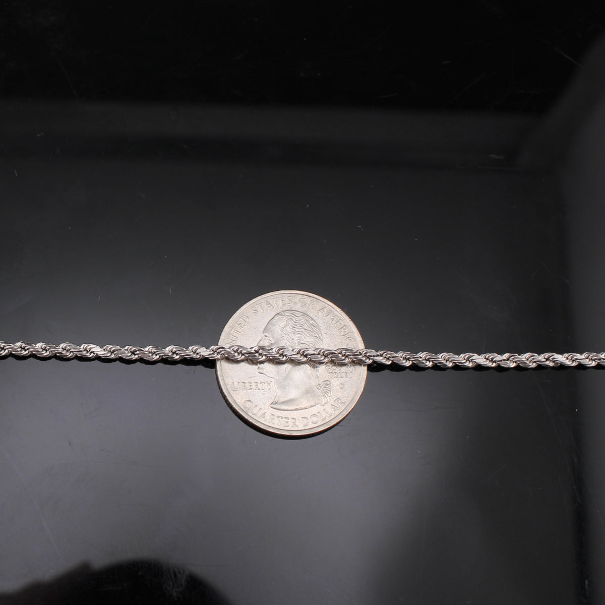 Cadena de soga de oro blanco de 10K auténtico