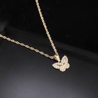 women's 10K Real Gold Nugget Butterfly Necklace - on black background - ICEbyAK