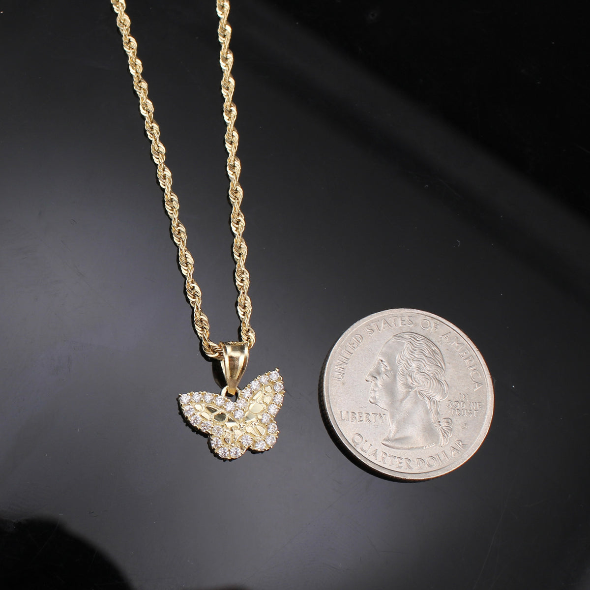 women's 10K Real Gold Nugget Butterfly Necklace - detail view - ICEbyAK