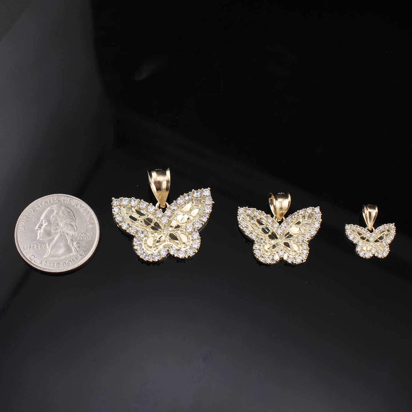 10K Real Gold Nugget Butterfly Pendants
