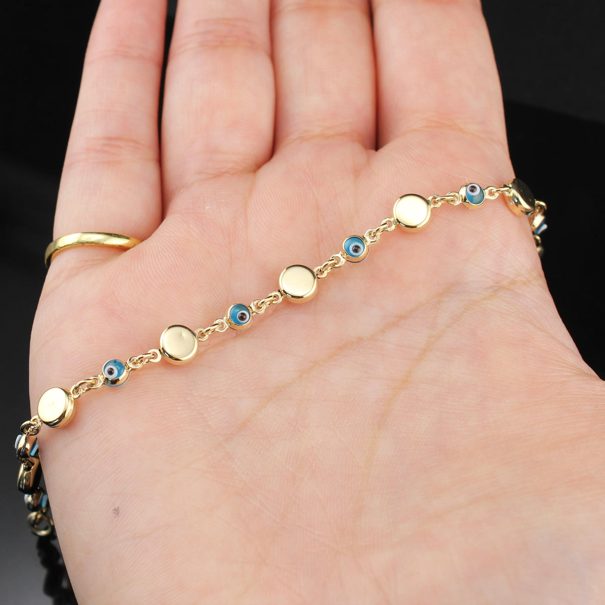 Real 14K Gold Evil Eye Bracelet