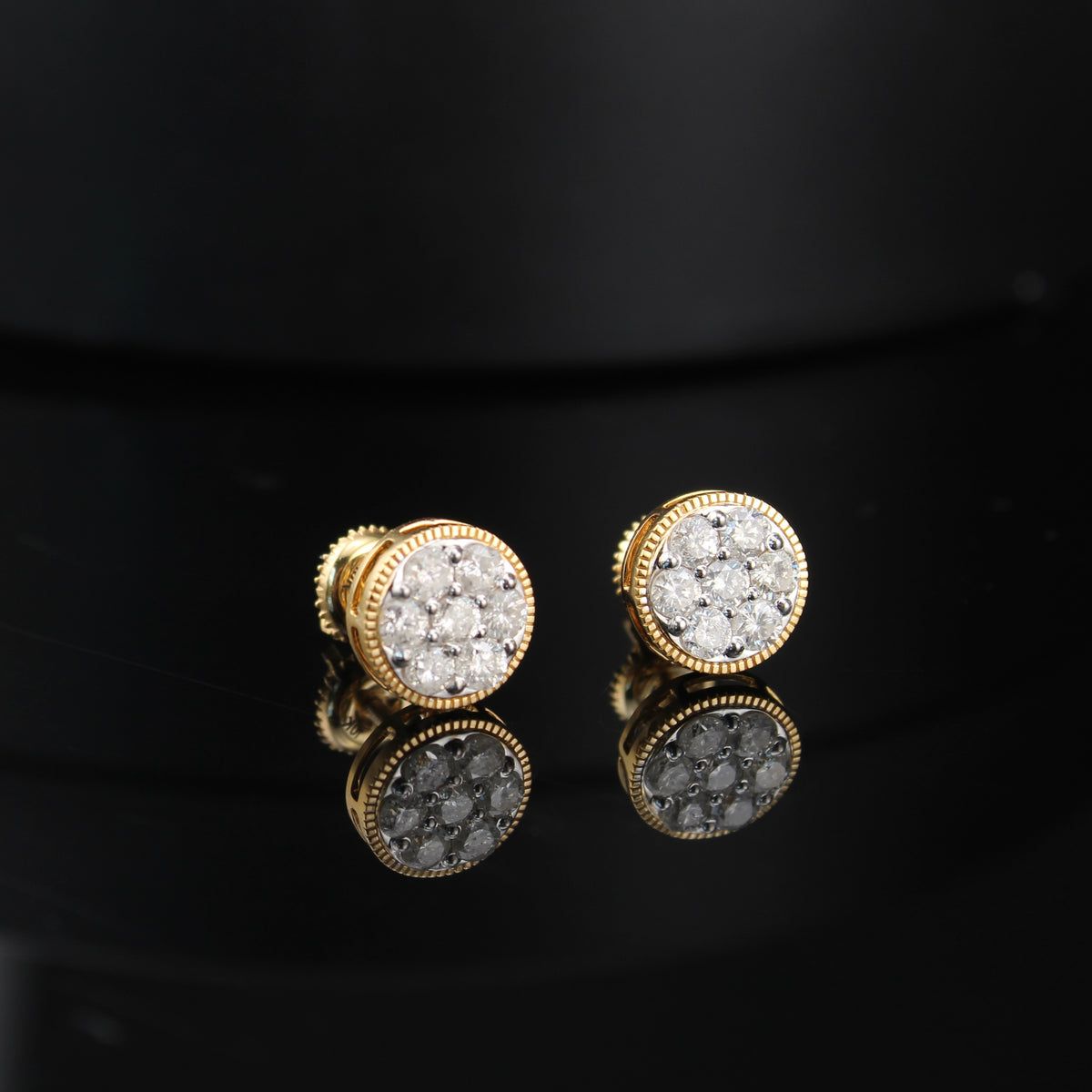 Real 10K Gold Mens Round Diamond Earrings