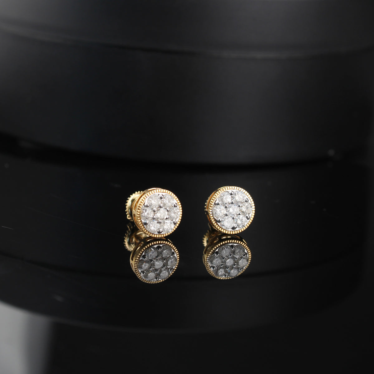 Real 10K Gold Mens Round Diamond Earrings