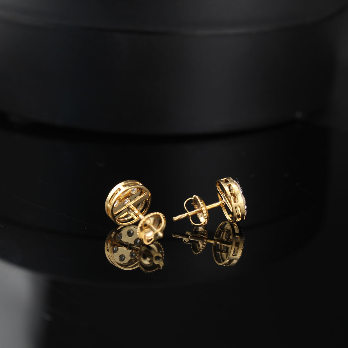 Real 10K Gold Mens Round Diamond Earrings