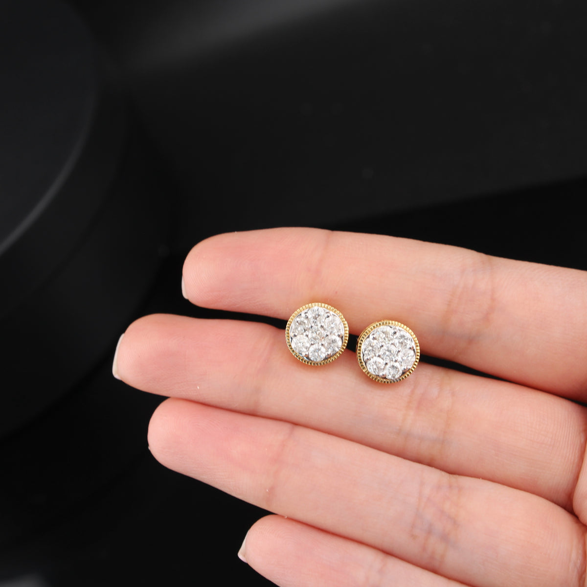 Real 10K Gold Mens Round Diamond Earrings