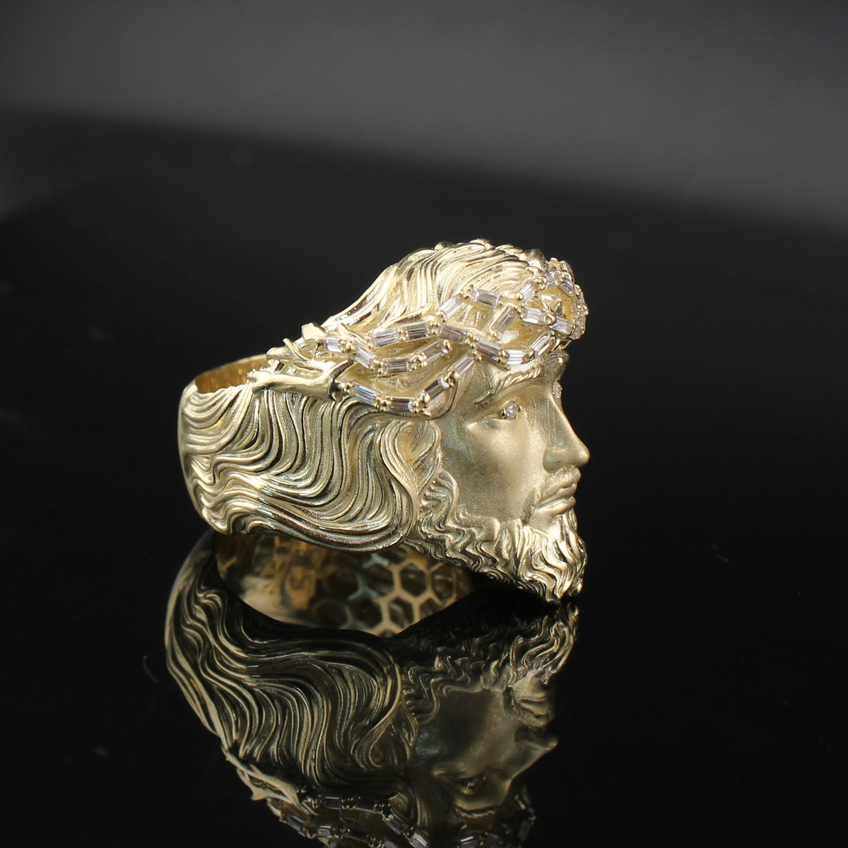 Anillo de oro de 10K con cabeza de Jesús para hombre