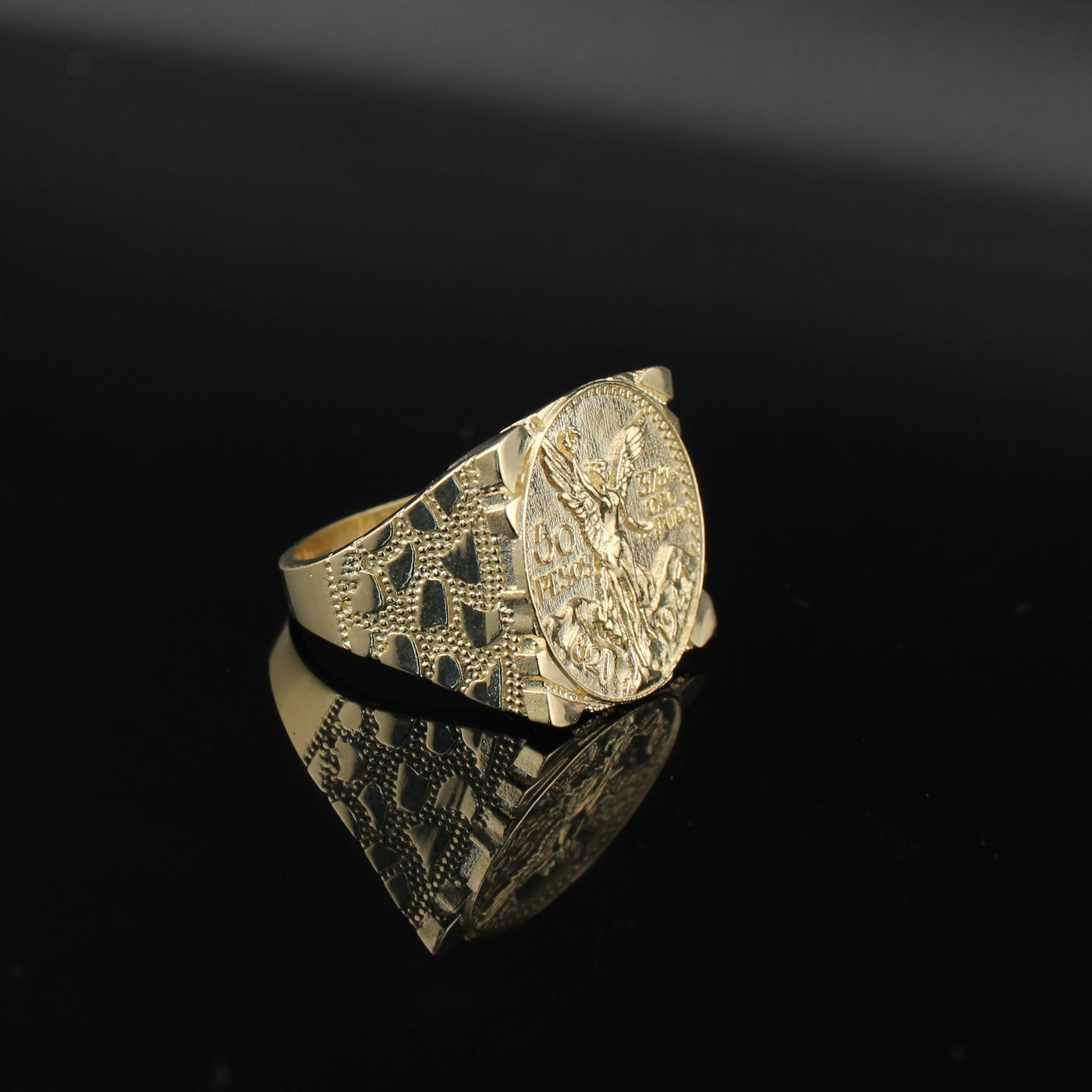 10K Gold Mexican Centenario 50 Pesos Ring