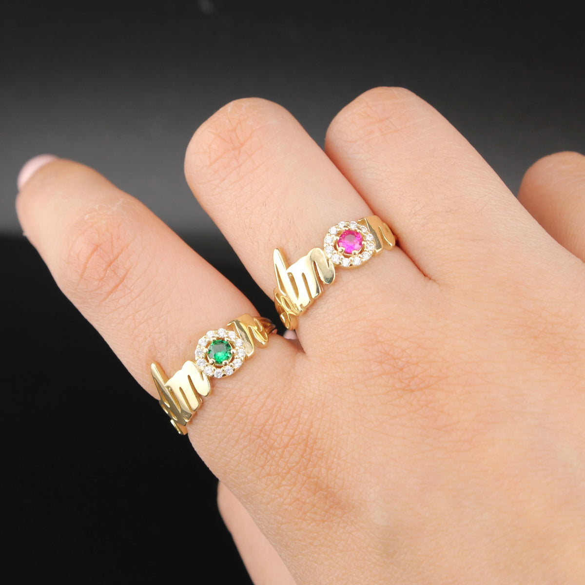 Anillo Amor de Oro Macizo de 14K con Piedras