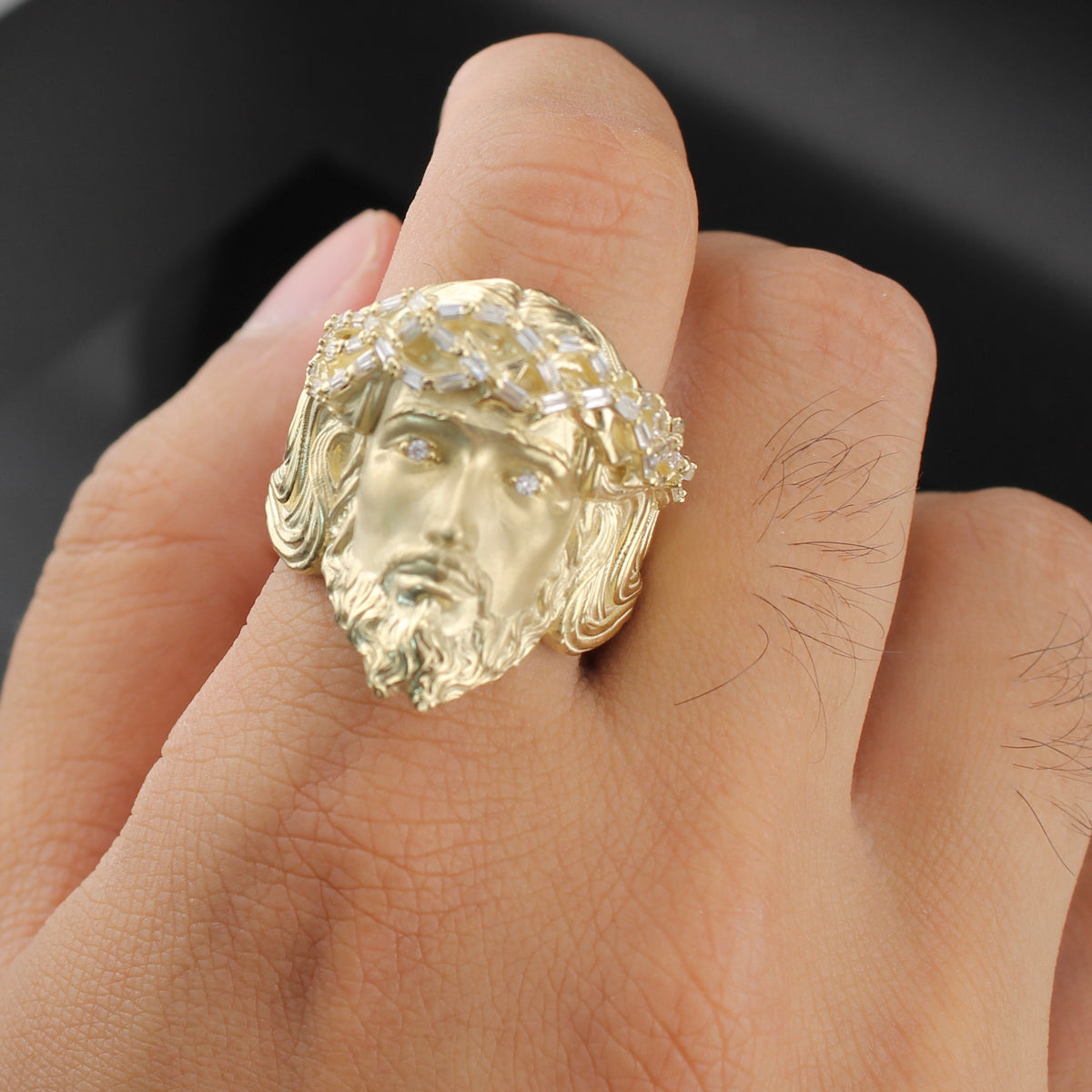 Anillo de oro de 10K con cabeza de Jesús para hombre