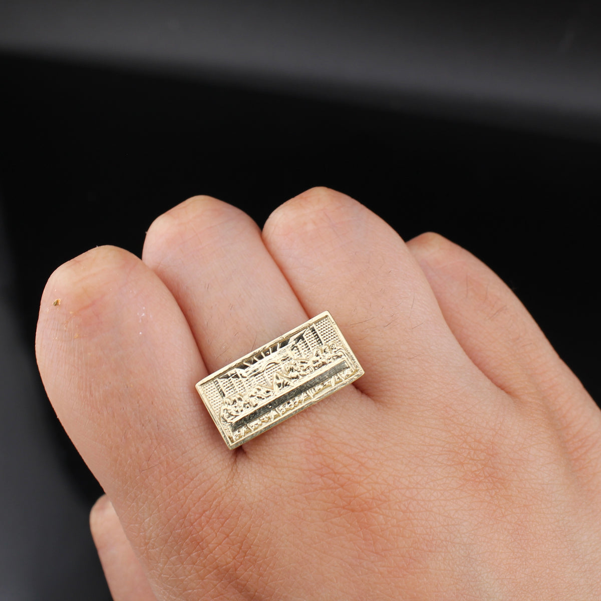 Real 10K Gold Last Supper Ring - Rectangle Last Supper Ring