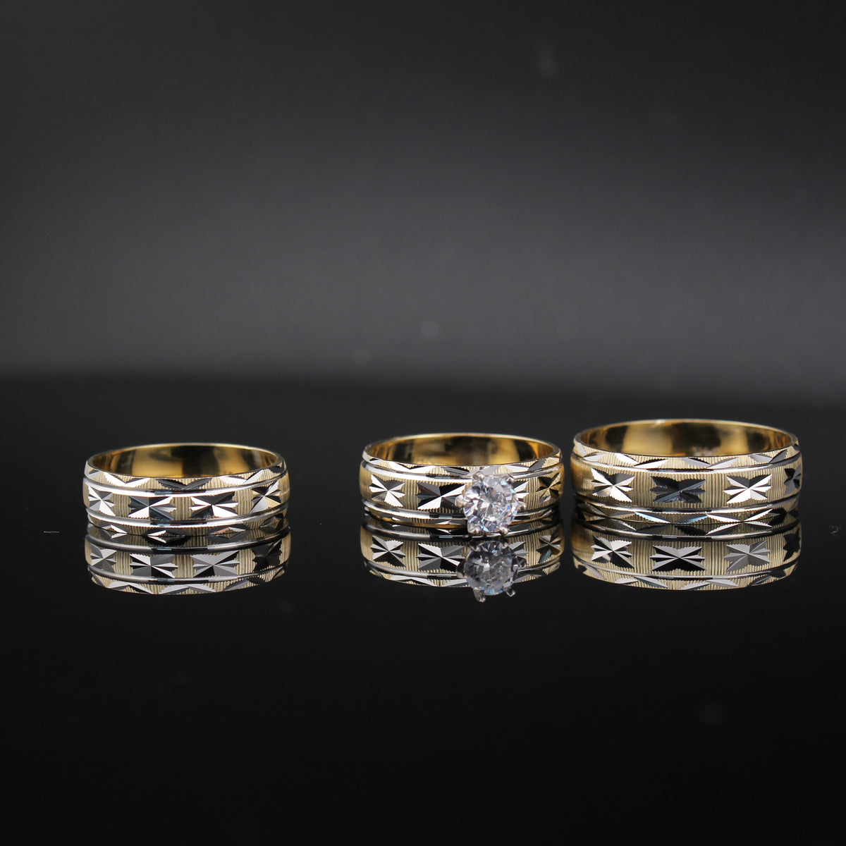 Real 14K Gold Couples Wedding Rings Set