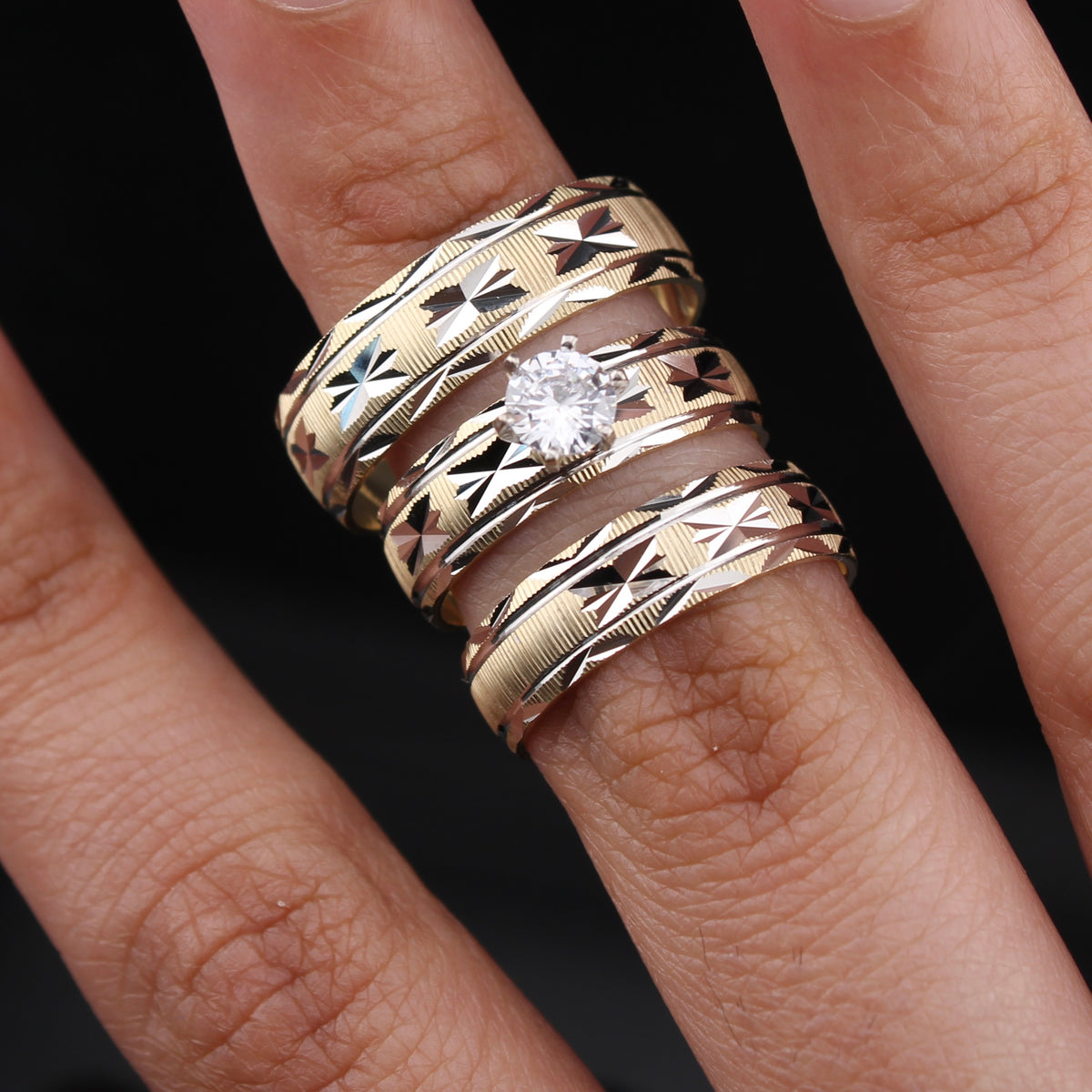 Real 14K Gold Couples Wedding Rings Set