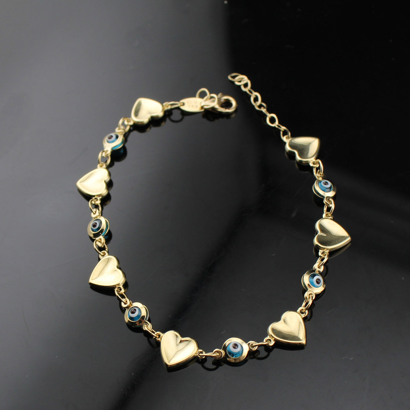 14K Heart Evil Eye Bracelet