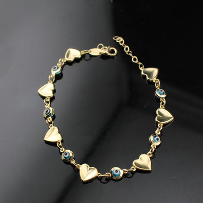 14K Heart Evil Eye Bracelet