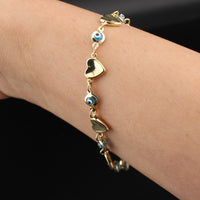 Pulsera de oro de 14 quilates con corazón y ojo turco