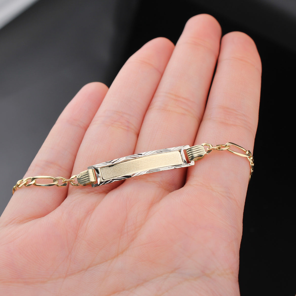 Real 10K Gold Figaro ID Ladies/Baby Bracelet