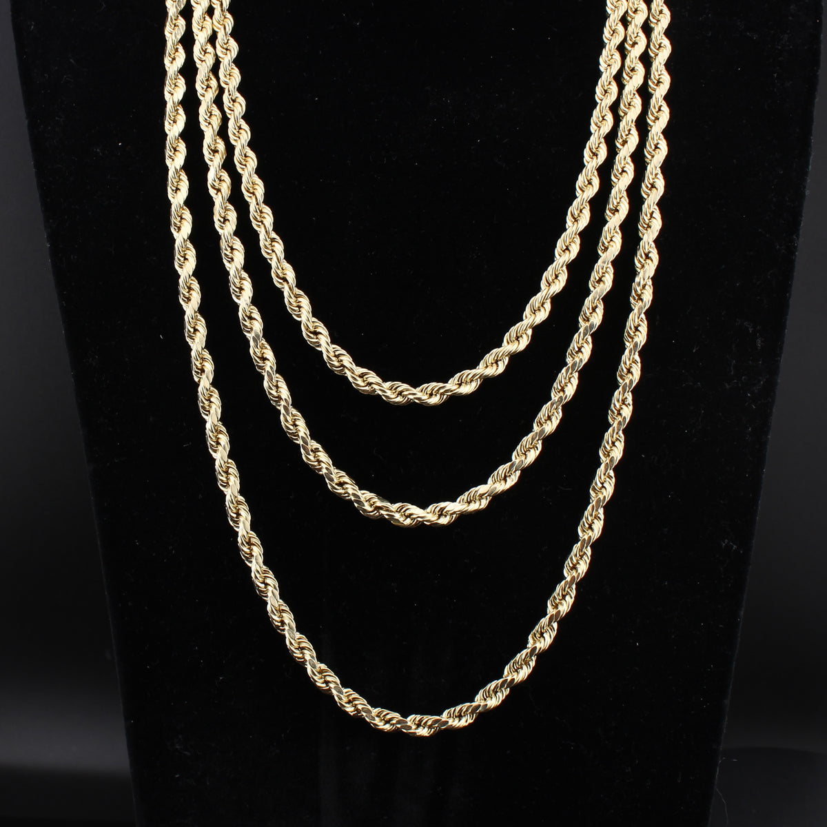 Cadena de cuerda de oro de 10K auténtico de 5 mm
