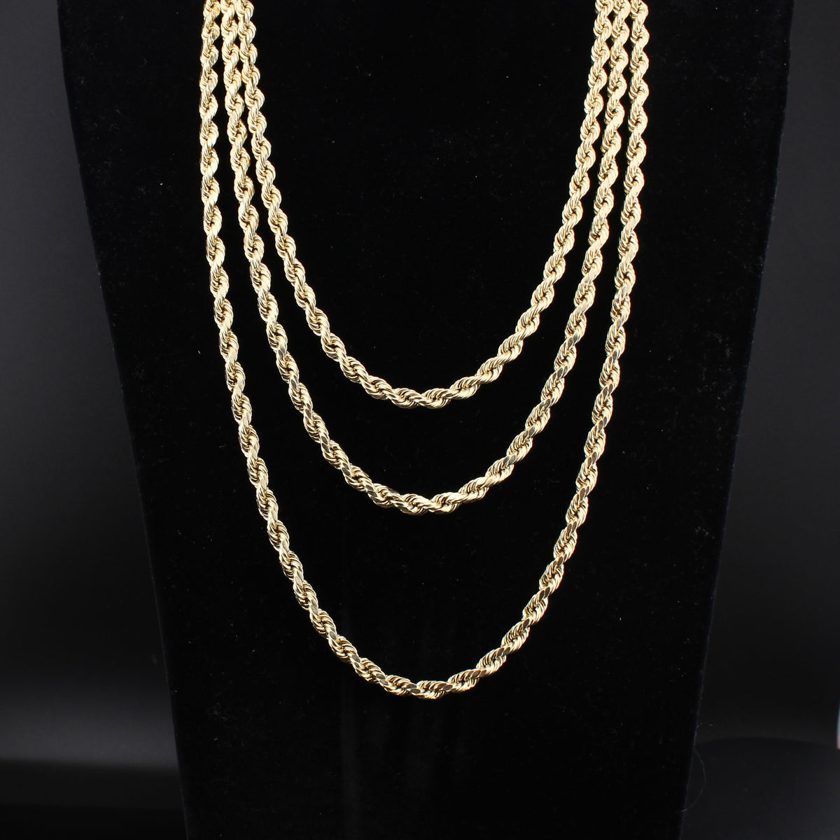 Cadena de cuerda de oro de 10K auténtico de 5 mm