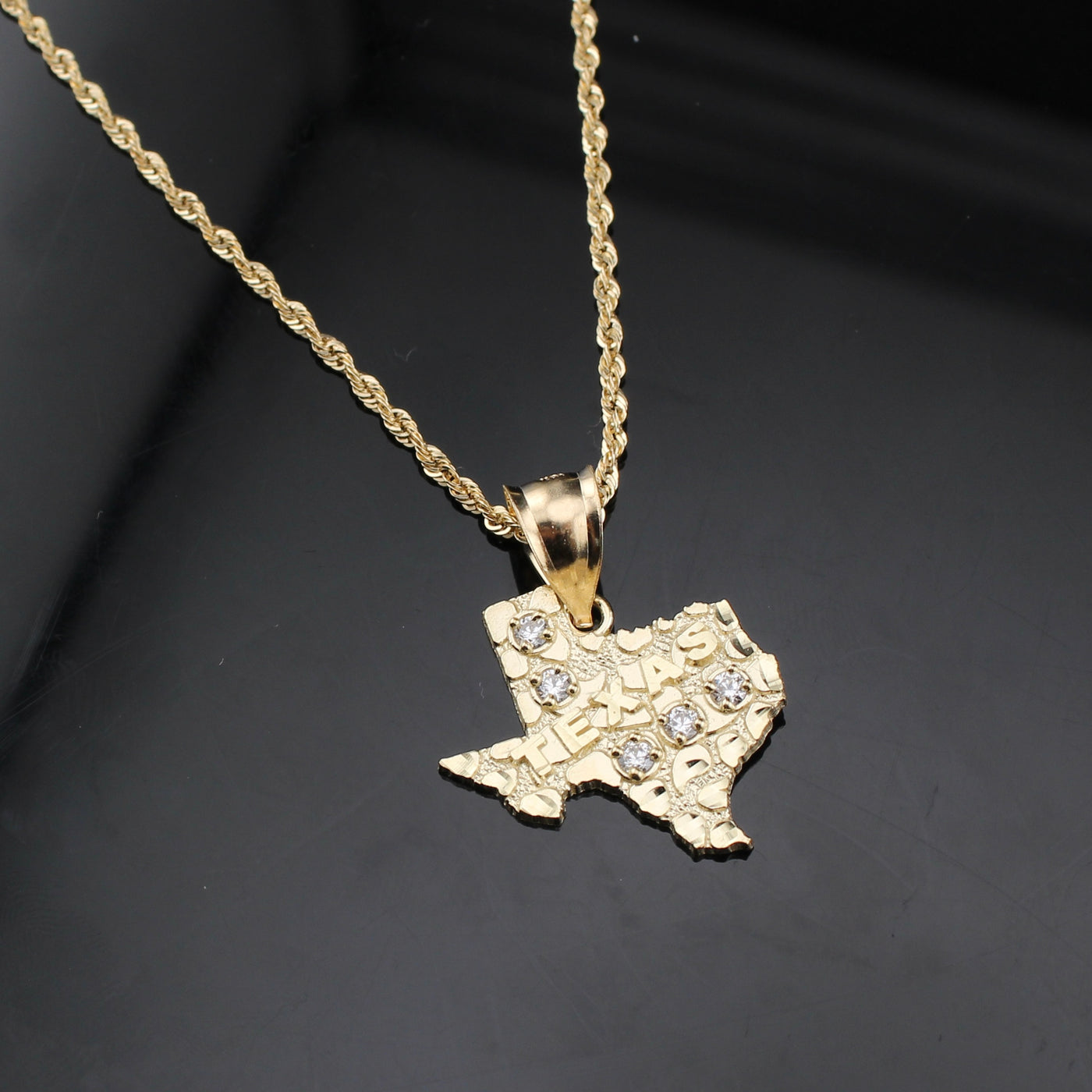 10K Real Gold Nugget Texas Necklace