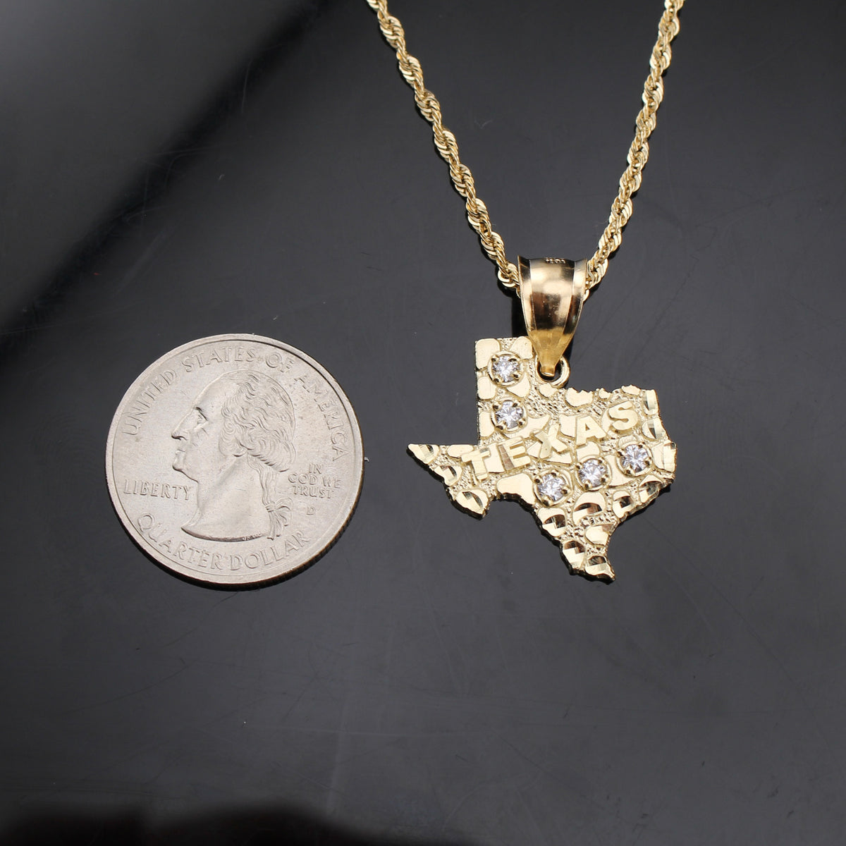 Collar de pepita de oro de 10K real de Texas