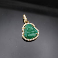 Real 10K Gold Diamond Buddha Green Pendant