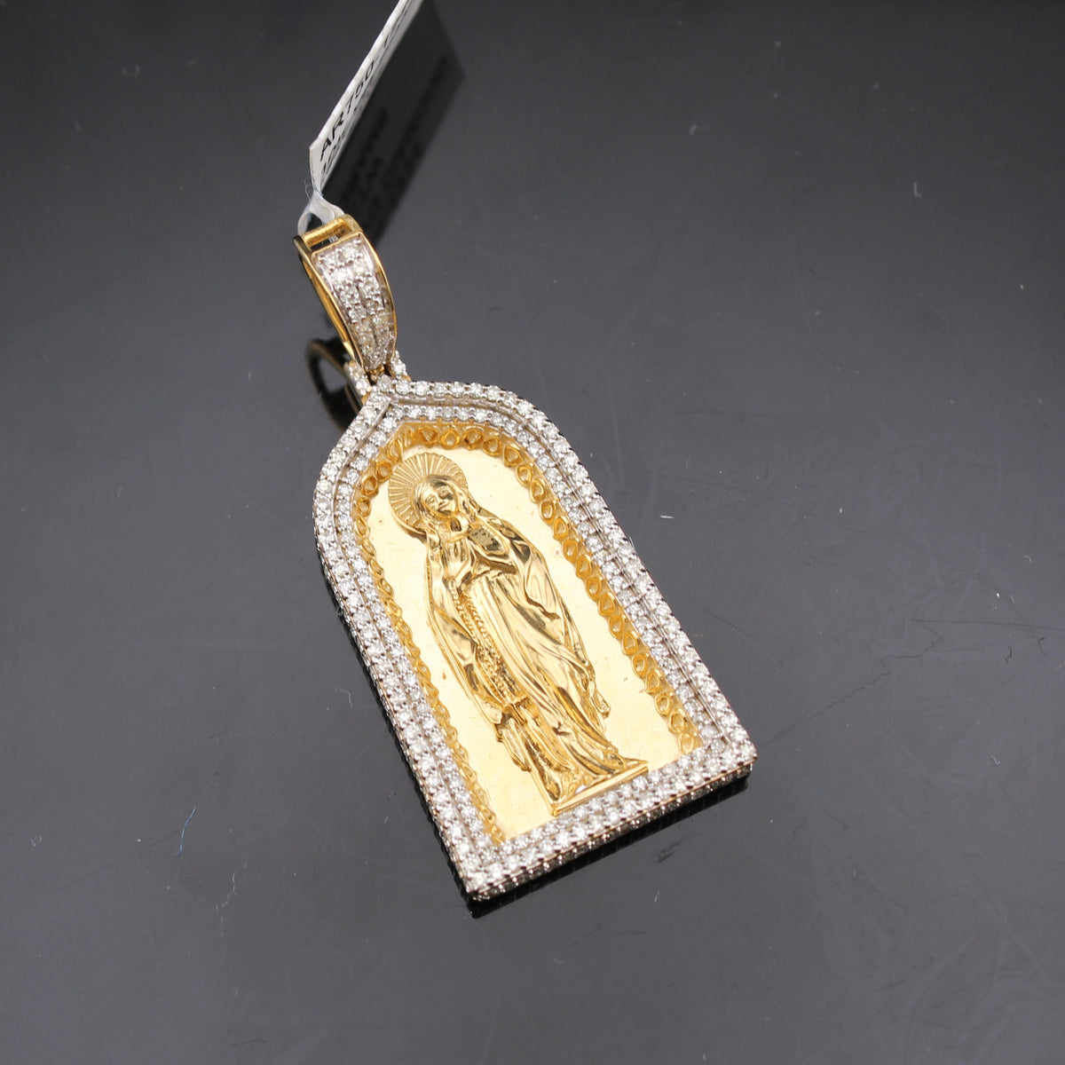 Real 10K Gold Diamond Virgin Mary Pendant