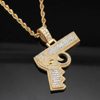 Real 10K Gold Diamond Pistol Pendant & Chain