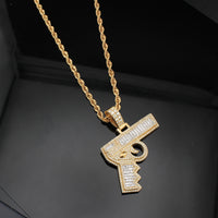 Real 10K Gold Diamond Pistol Pendant & Chain