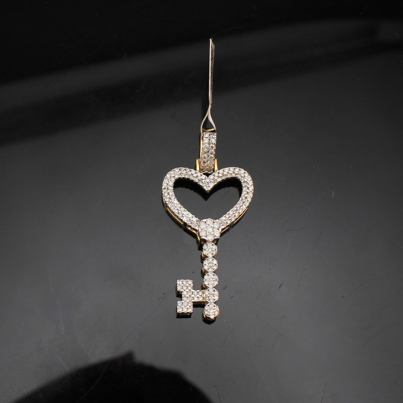 10K Diamond Heart Key Pendant
