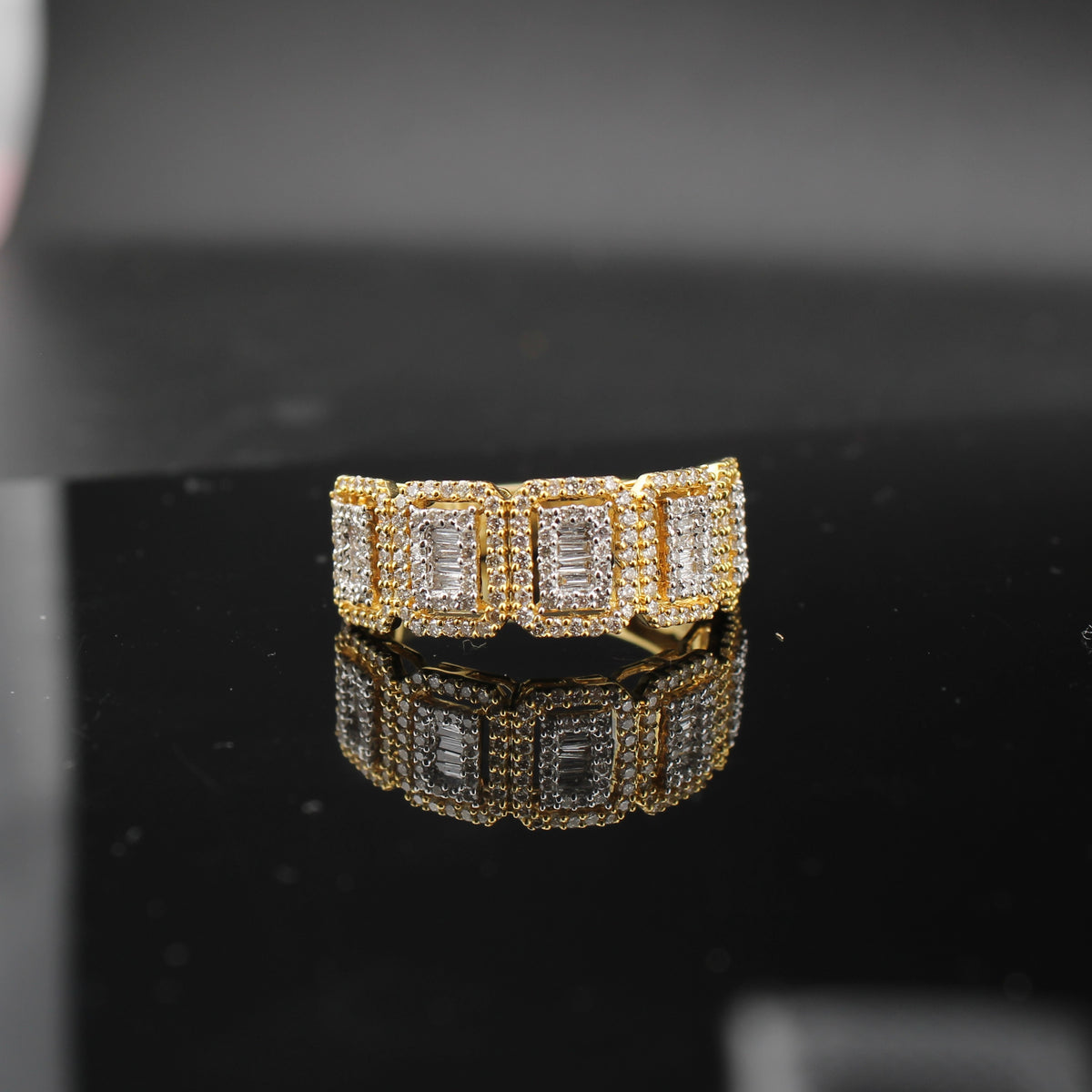 Real 10K Two Tone Gold Diamond Mens Baguette Ring