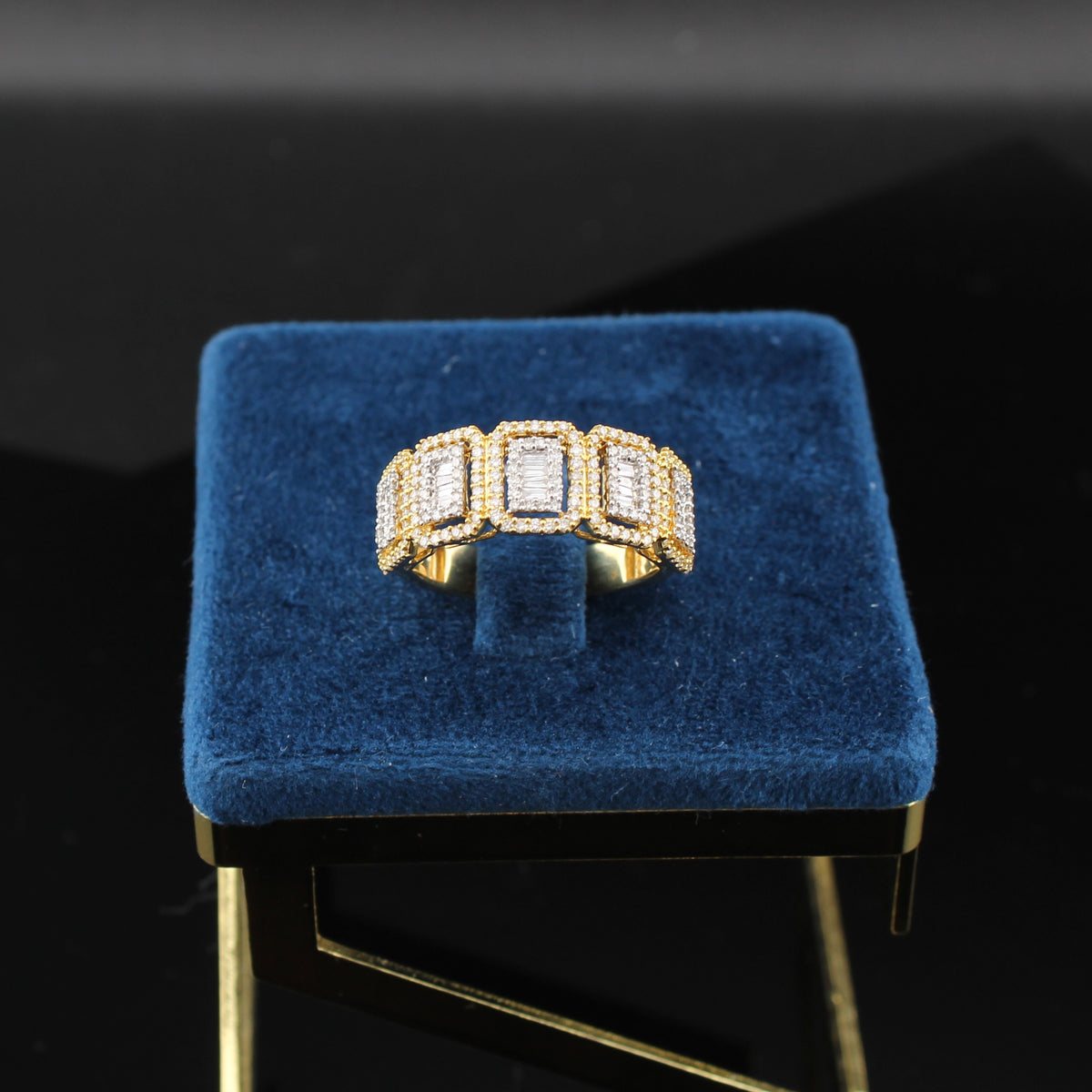 Real 10K Two Tone Gold Diamond Mens Baguette Ring