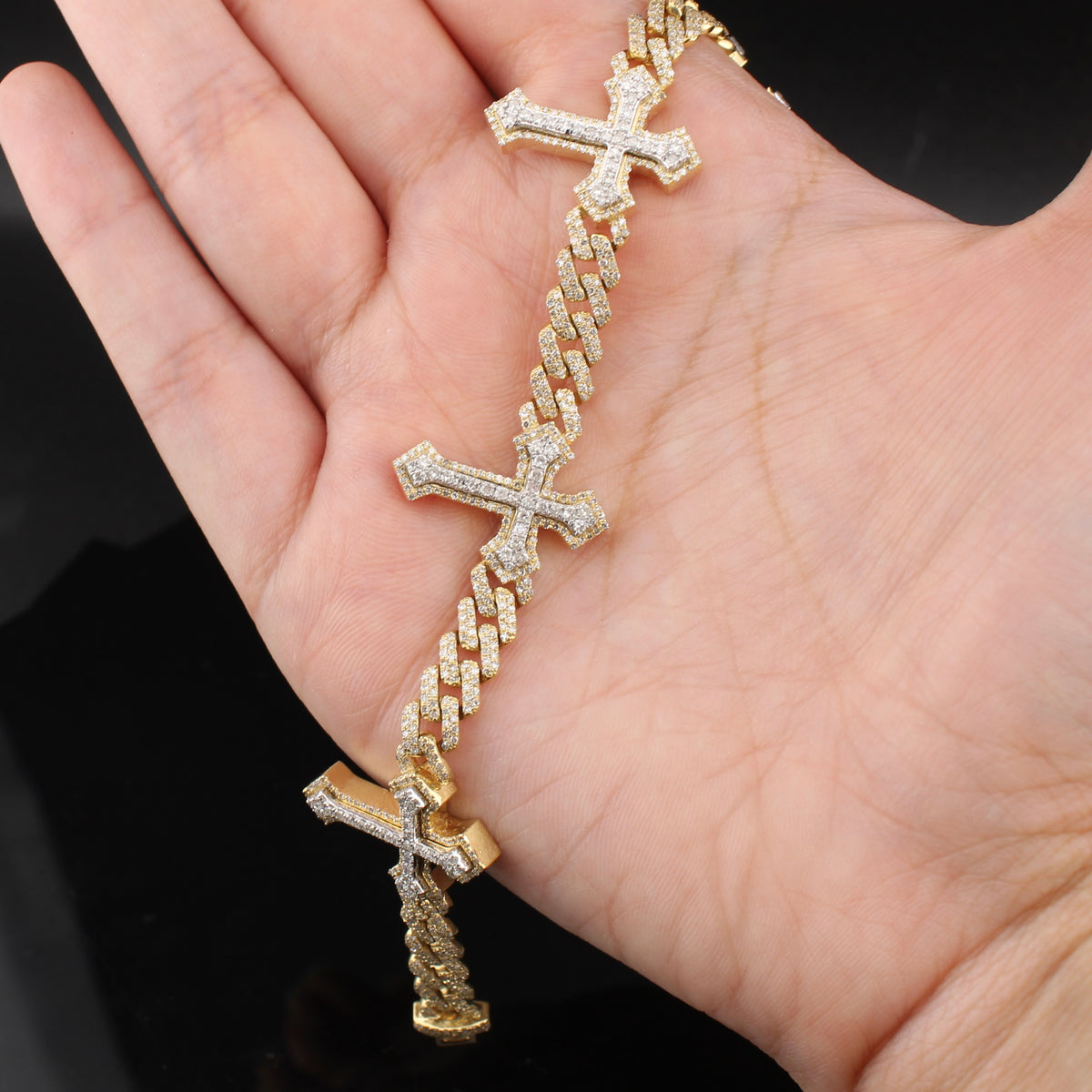 Pulsera de cruz con diamantes de oro de 10K dos tonos genuina, 4.72 CTW