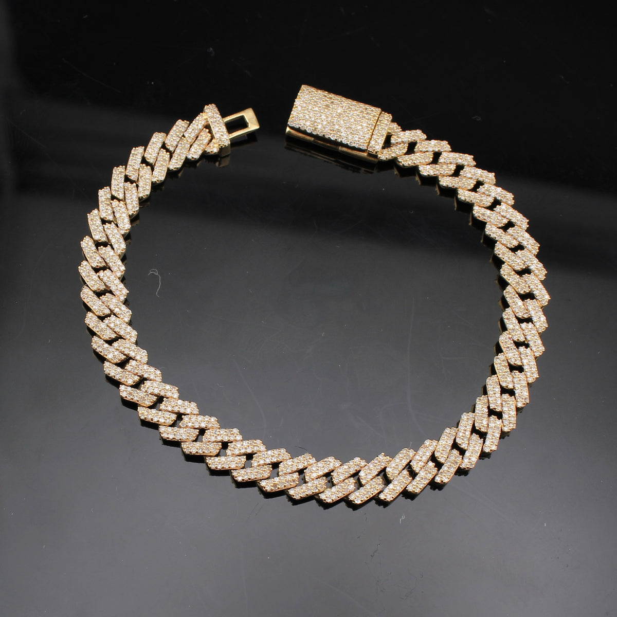 Pulsera de oro de 10K con diamantes, modelo Miami Cubano