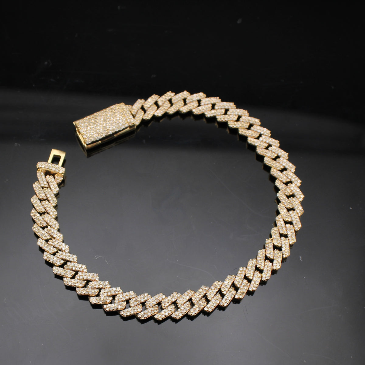 Pulsera de oro de 10K con diamantes, modelo Miami Cubano