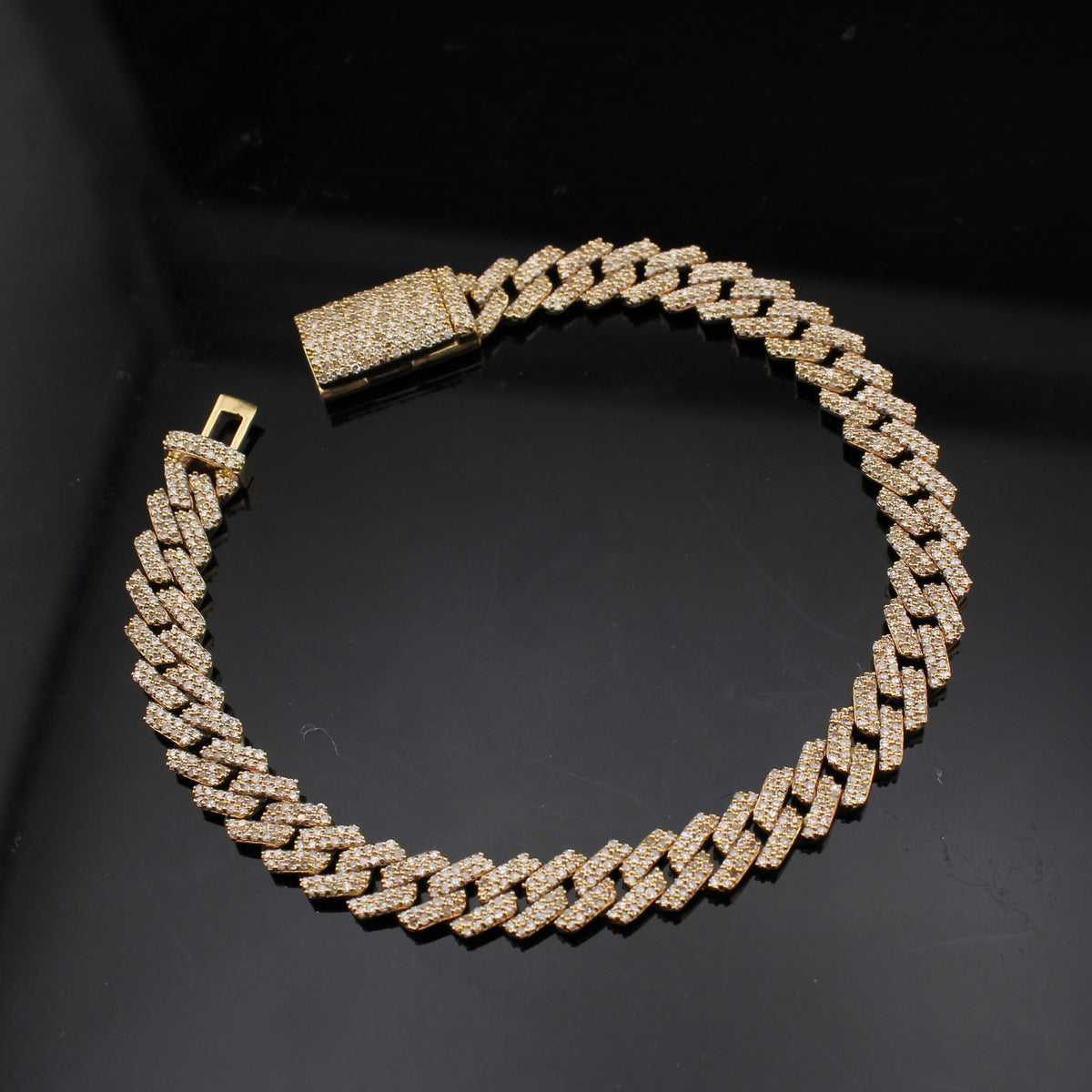 Pulsera de oro de 10K con diamantes, modelo Miami Cubano