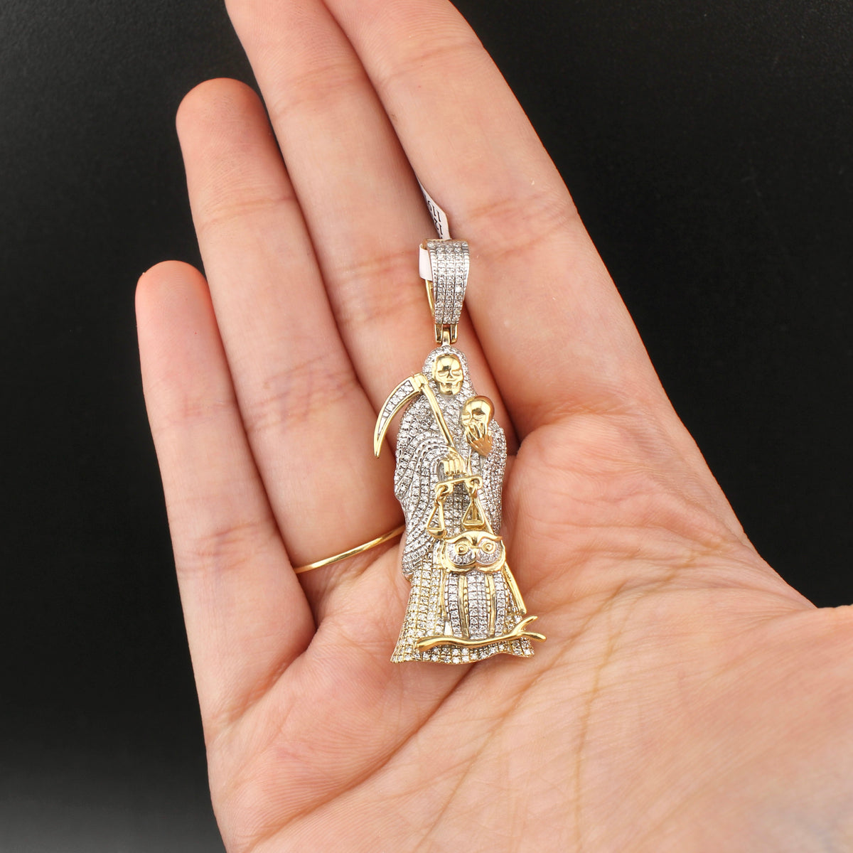Real 10K Gold Diamond Santa Muerte Pendant