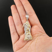 Real 10K Gold Diamond Santa Muerte Pendant
