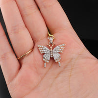 Real 10K Rose Gold Diamond Butterfly Pendant