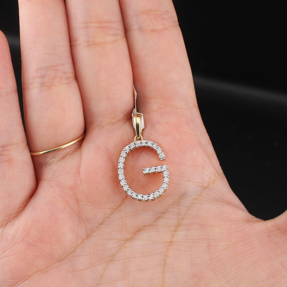 Inicial G de diamante de oro de 10 quilates auténtico