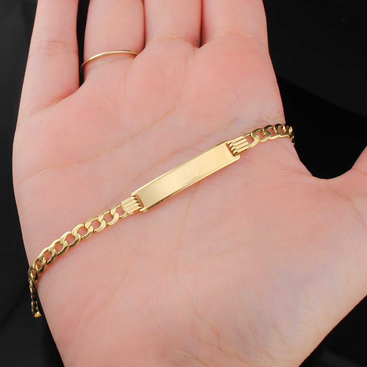 Pulsera cubana de oro de 10K auténtico con placa de identificación
