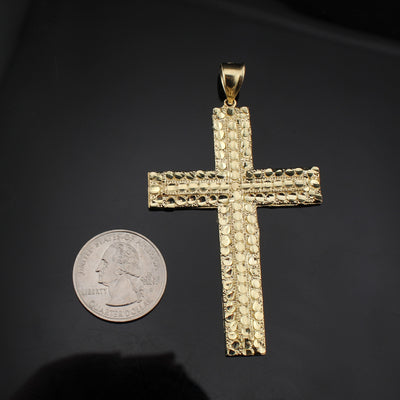 10K Real Gold Nugget Cross Pendant
