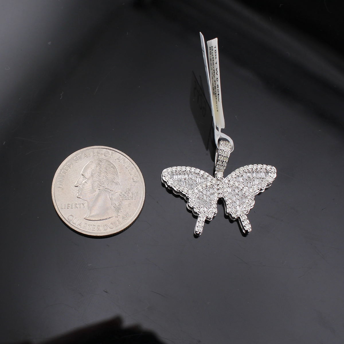 Real 10K Gold Diamond Butterfly Pendant
