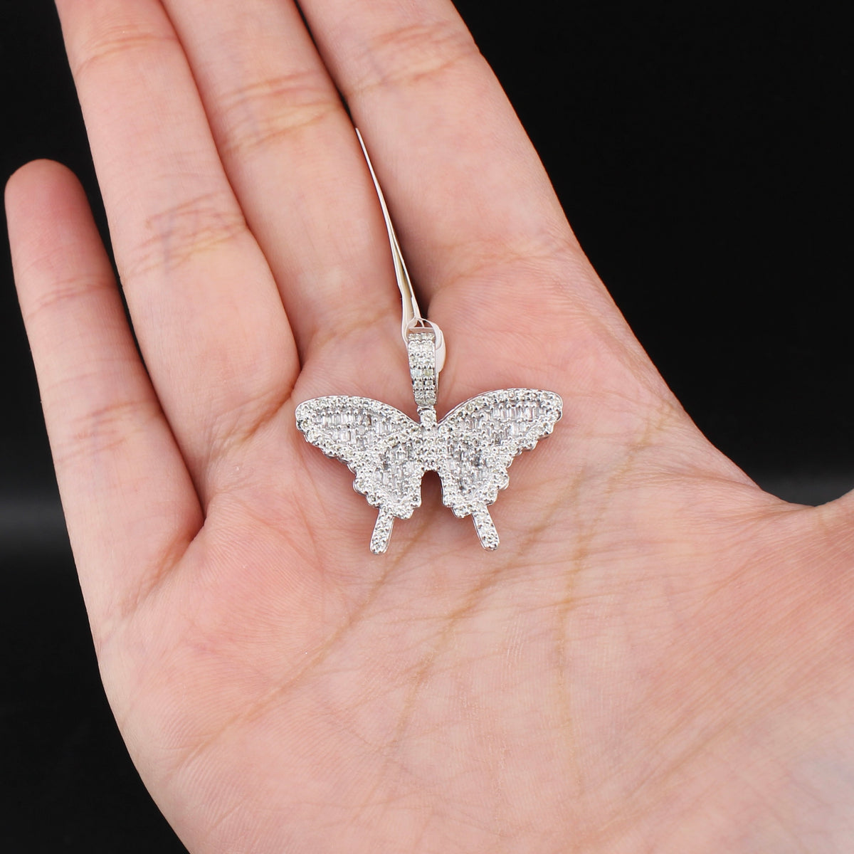 Real 10K Gold Diamond Butterfly Pendant