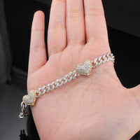 Pulsera de Corazón de Diamantes de Oro de Dos Tonos de 10K Auténtico