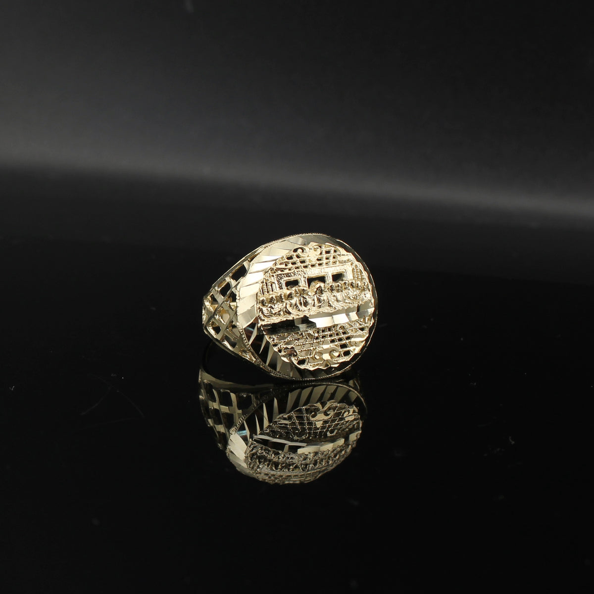 Anillo de la Última Cena de oro de 10K real