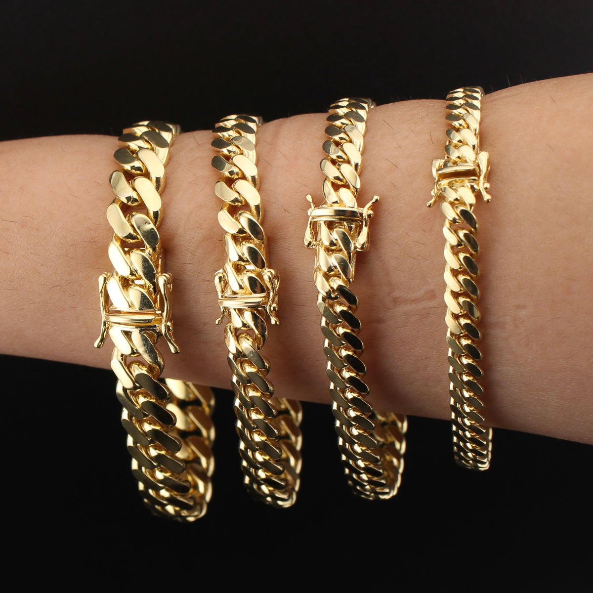 Pulseras cubanas Miami de oro de 14 quilates auténtico
