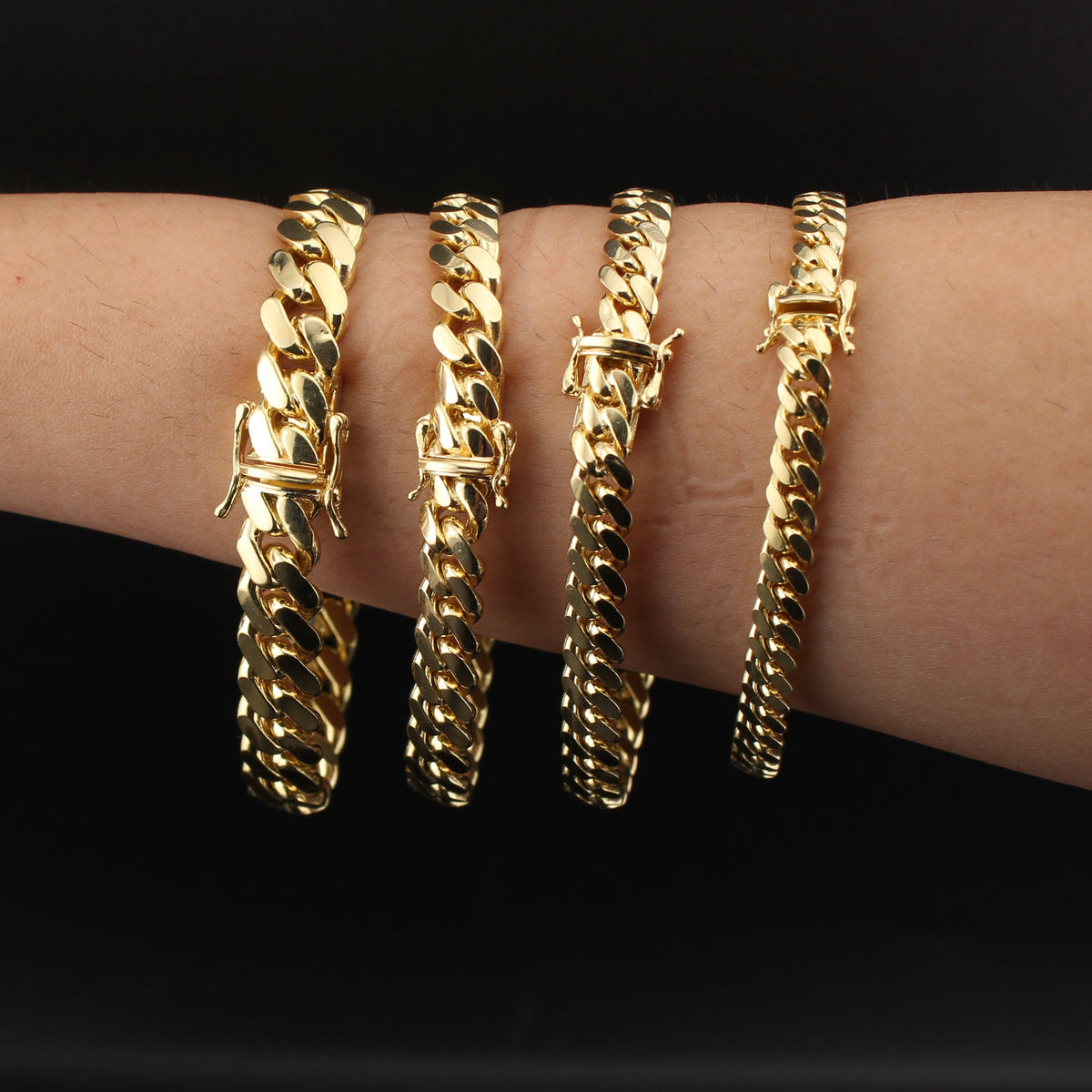 Pulseras cubanas Miami de oro de 14 quilates auténtico