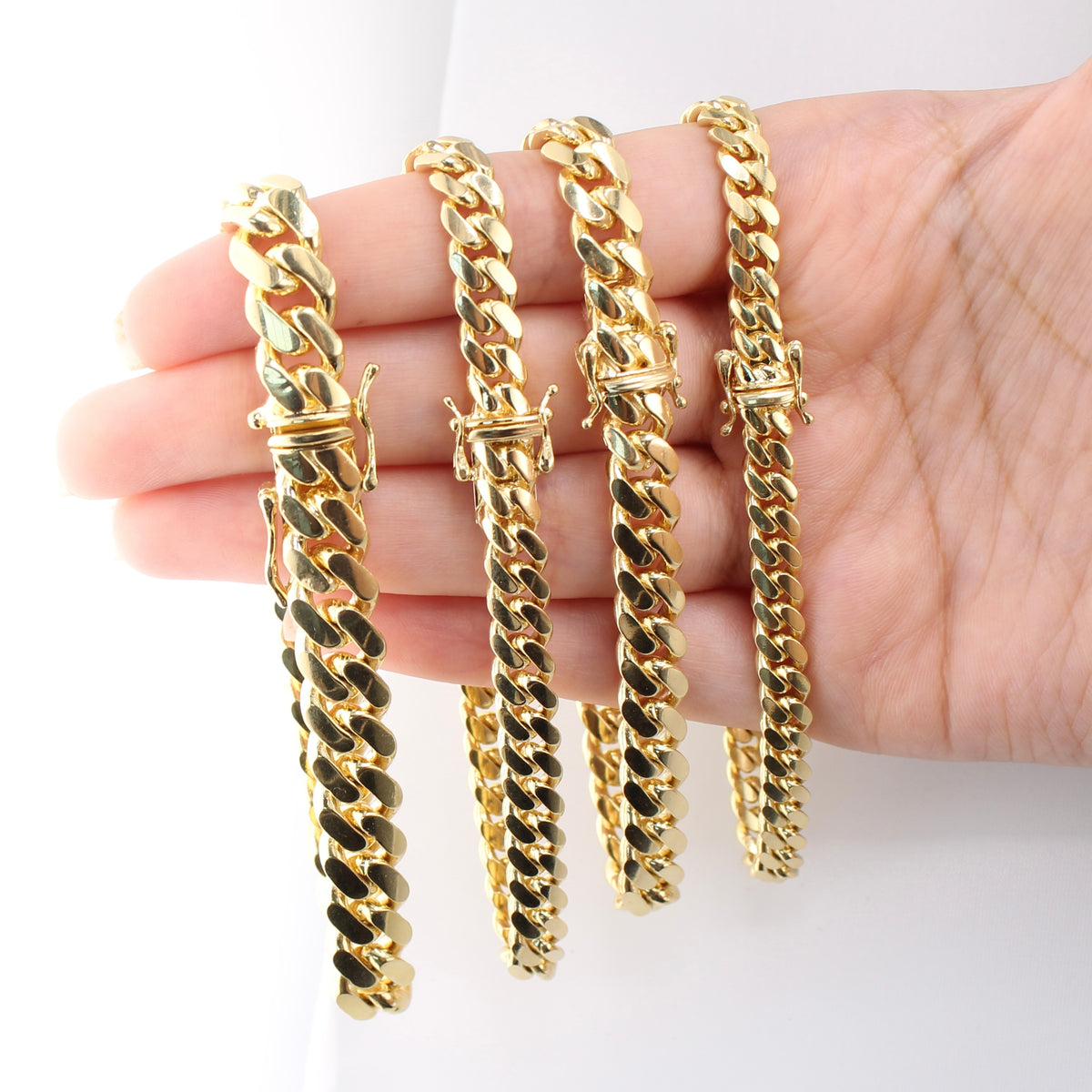 Pulseras cubanas Miami de oro de 14 quilates auténtico