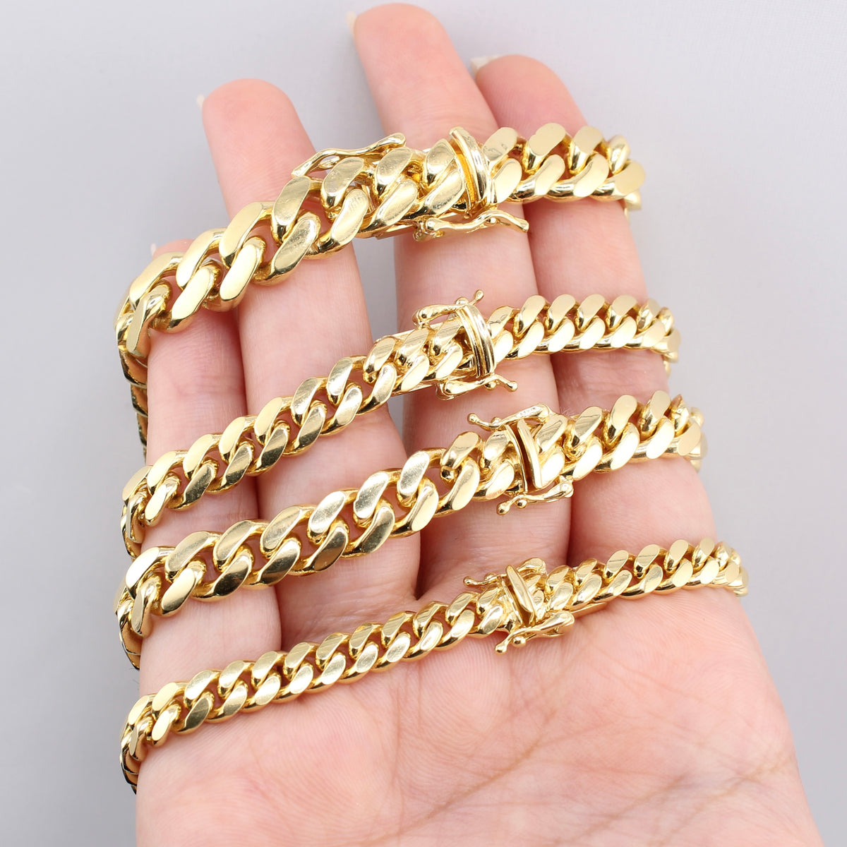 Pulseras cubanas Miami de oro de 14 quilates auténtico